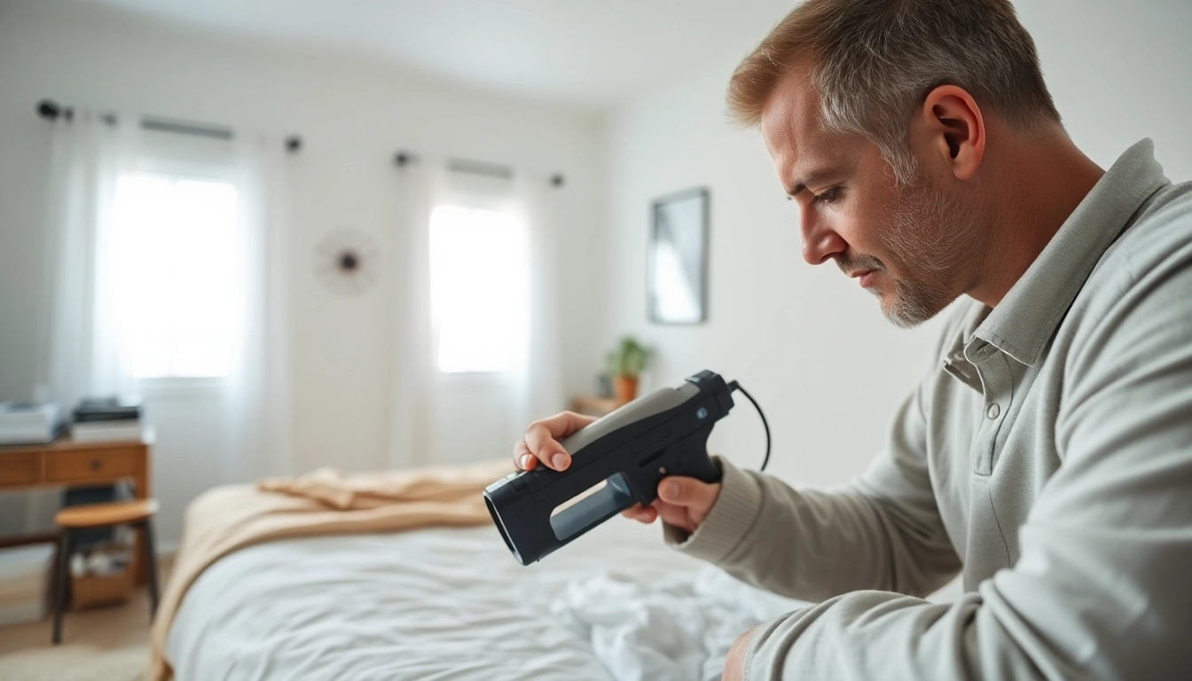 Engaging bedbugs exterminator near me inspecting a bedroom for pest control.