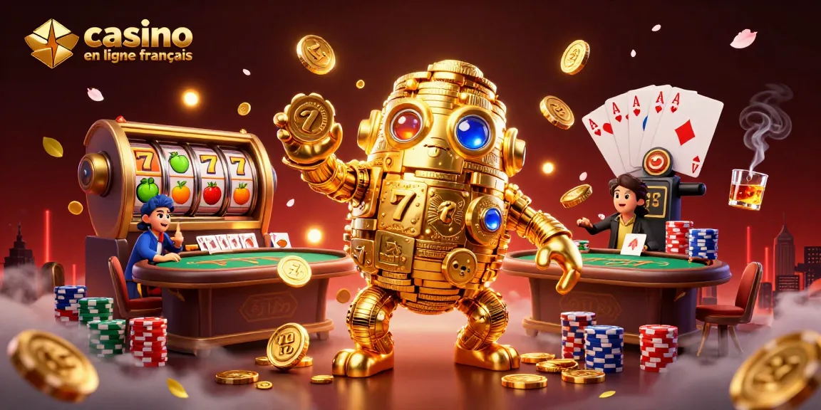 Découvrez le casino en ligne français avec des machines à sous colorées et des jetons de poker.