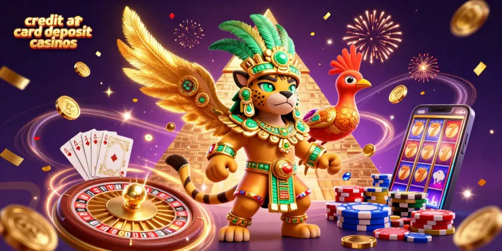 Engage in thrilling games at credit card deposit casinos with vibrant characters and dynamic elements.
