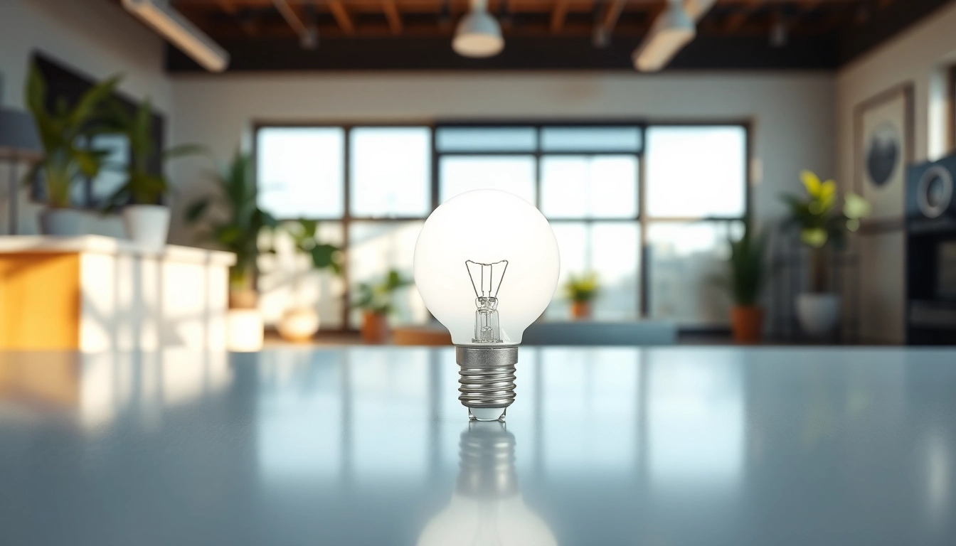 Bright g16 bulb illuminating a modern countertop with a minimalist background.
