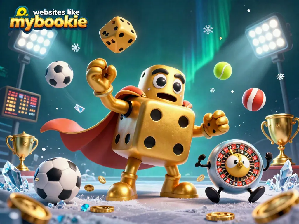 Bet on sports with top websites like mybookie featuring vibrant dice and balls.