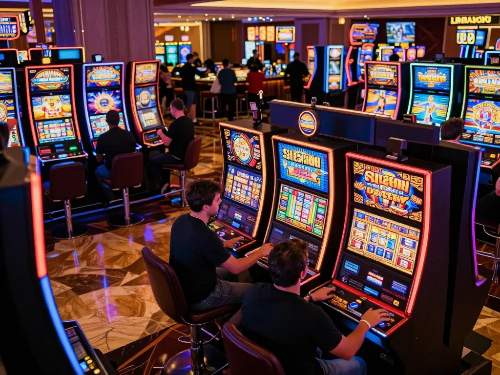 Experience the excitement of slot 777 action in a vibrant Las Vegas casino filled with engaged players.