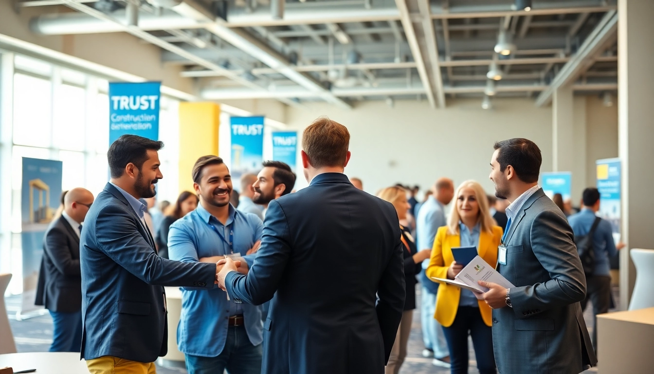 Engaging construction networking events connecting industry professionals in a bright atmosphere.