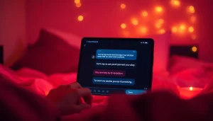 Engaging screen showing a sex ai chat conversation on a modern device, set in a cozy atmosphere.