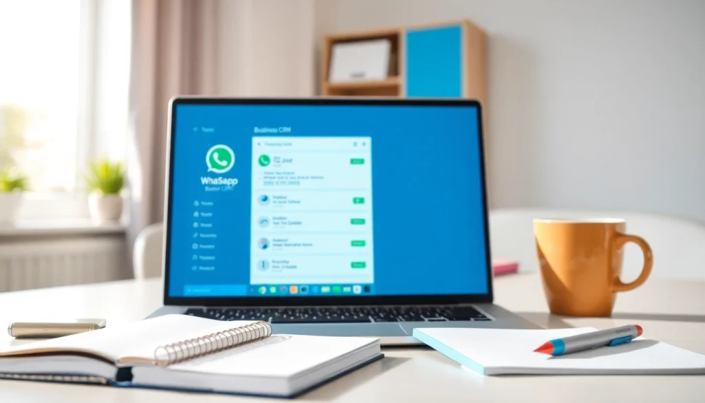 Streamline customer engagement with WhatsApp Business CRM displayed on a laptop in a bright office.