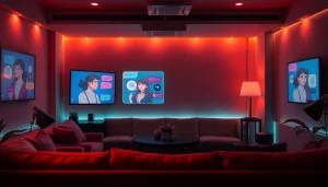 Engaging chatroom scene with sex chat ai interaction, featuring digital avatars and cozy ambiance.