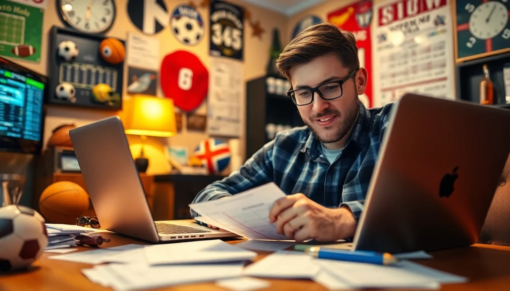 Engaged bettor reviewing online sports betting New Brunswick odds and statistics at home.