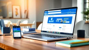 Engaging Facebook SMM panel interface displayed on a laptop in a vibrant workspace.