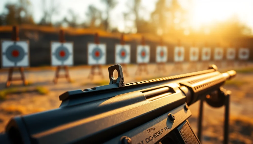 Wot trigger showcased on a firearm in a dynamic outdoor shooting range, emphasizing intricate details.