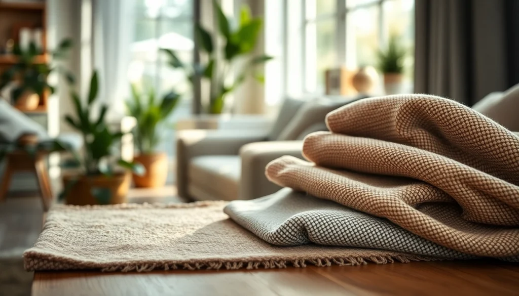 Bekijk fraaie bouclé stoffen met unieke textuur en kleuren op een houten tafel.