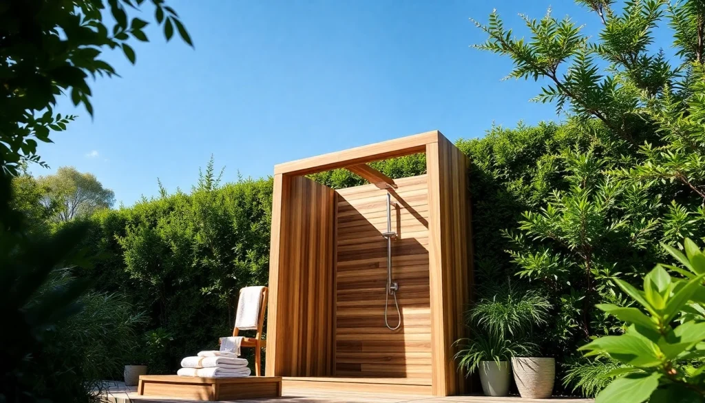 Experience the refreshing elegance of sunny shower USA in a modern outdoor shower.