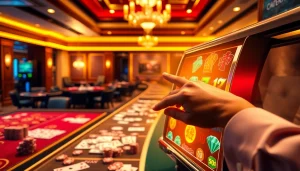 Experience the Mahjong slot demo excitement with a captivating casino scene featuring vibrant reels and casino tables.