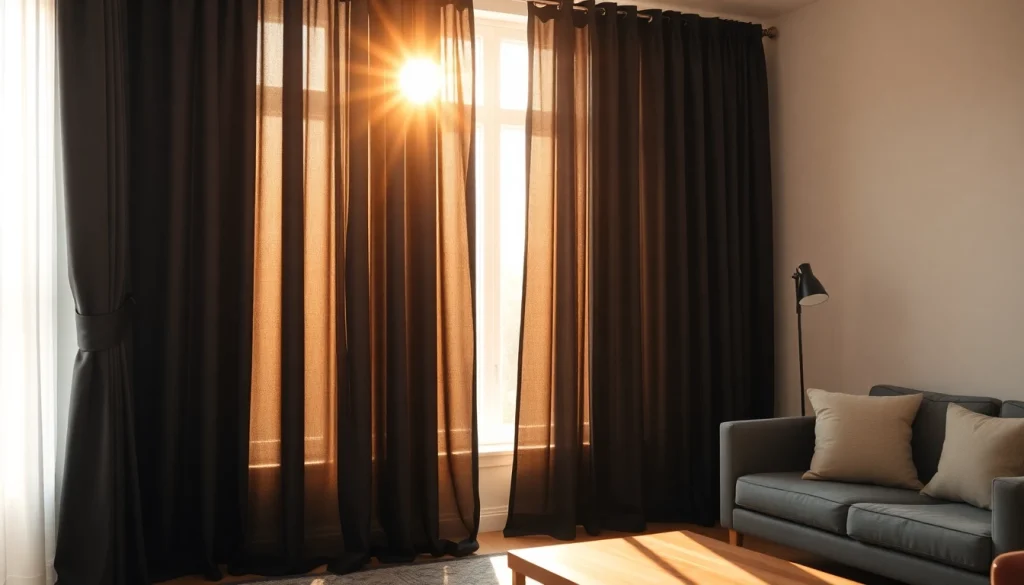 Verduisterende gordijnen in een sfeervolle woonkamer met elegance en stijl.
