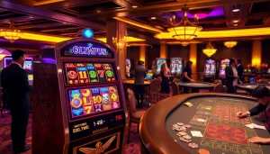 Experience excitement with the Olympus slot machine amid a vibrant casino atmosphere.