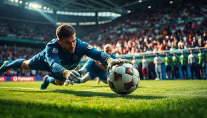 Catch the excitement of ผลบอลคืนนี้ with goalkeepers in action during a thrilling match.