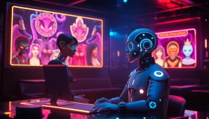 Futuristic NSFW AI chat interface with vibrant avatars and digital ambiance