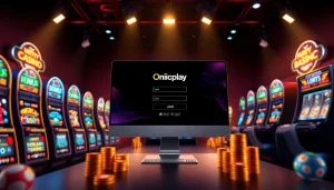Login to Onicplay with an engaging online casino interface showcasing vibrant slot games and betting excitement.