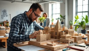 Architekturmodellbau Chemnitz zeigt präzise Miniaturmodelle in einem modernen Arbeitsraum.