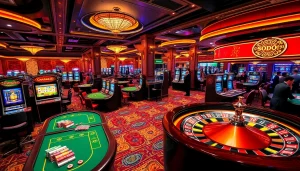 SODO Casino offers an exciting and professional gambling atmosphere with vibrant tables and slot machines.