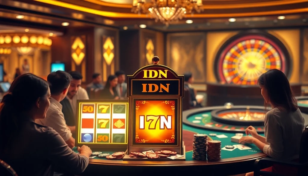 Players engage with the exciting IDN slot machine in a luxurious casino atmosphere.