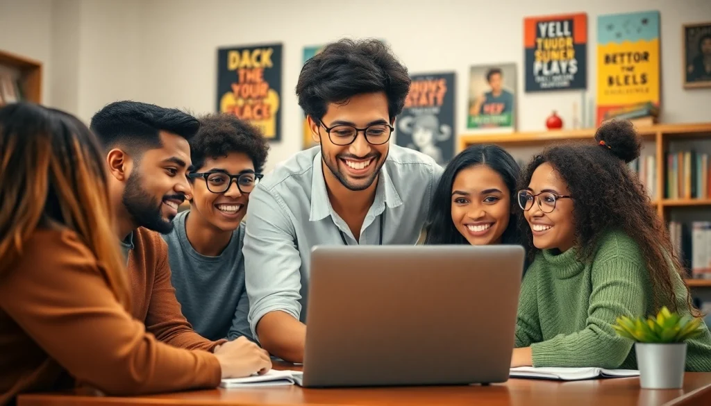 Engaging scene of remote exam assistance with a tutor helping motivated students in a warm study.