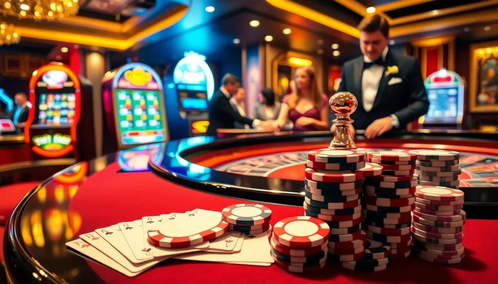 Le casino fiable en ligne présente une élégante table de roulette, des machines à sous vibrantes et des jetons de poker, invitant à des jeux à enjeux élevés.