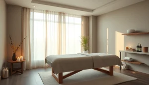 편안한 분위기와 부드러운 조명이 있는 이완 송도마사지 치료실.