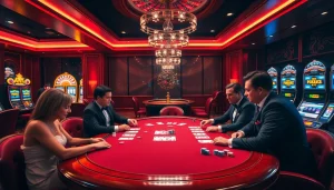 Vivez l'excitation du casino fiable en ligne à une table de poker luxueuse avec des jetons et des cartes vibrants.