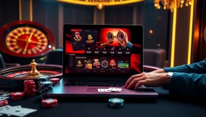 Interface du casino fiable en ligne mettant en avant des jeux de luxe avec roulette et jetons de poker.