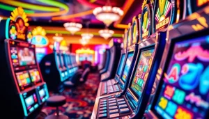 Engage with slot pragmatic play action featuring vibrant machines and excited players in a luxurious casino.