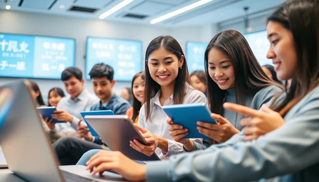 Youdao language learning platform in a modern educational setting with engaged students.