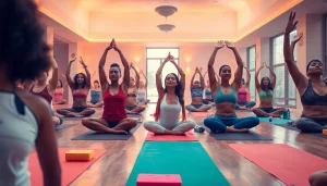 ホットヨガおすすめを紹介する多様な参加者がヨogaを練習しているホットヨガスタジオのシーン。