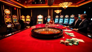 Vivez l'excitation de gagner dans un casino fiable en ligne avec des joueurs élégants autour d'une table de roulette.